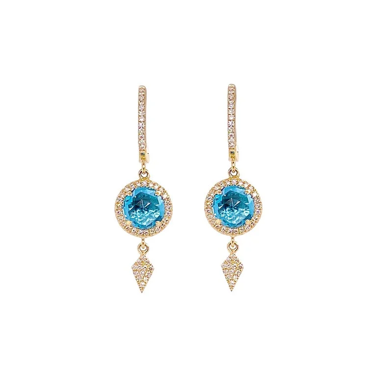 Blue Topaz and Diamond Halo Drop Earrings