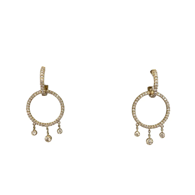 Circle Diamond Huggie Drop Earrings