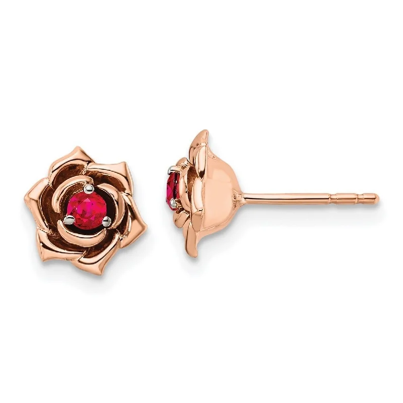 Curata 14k Two tone Gold White and Rose Ruby Flower Post Earrings Measures 7.31x8.46mm