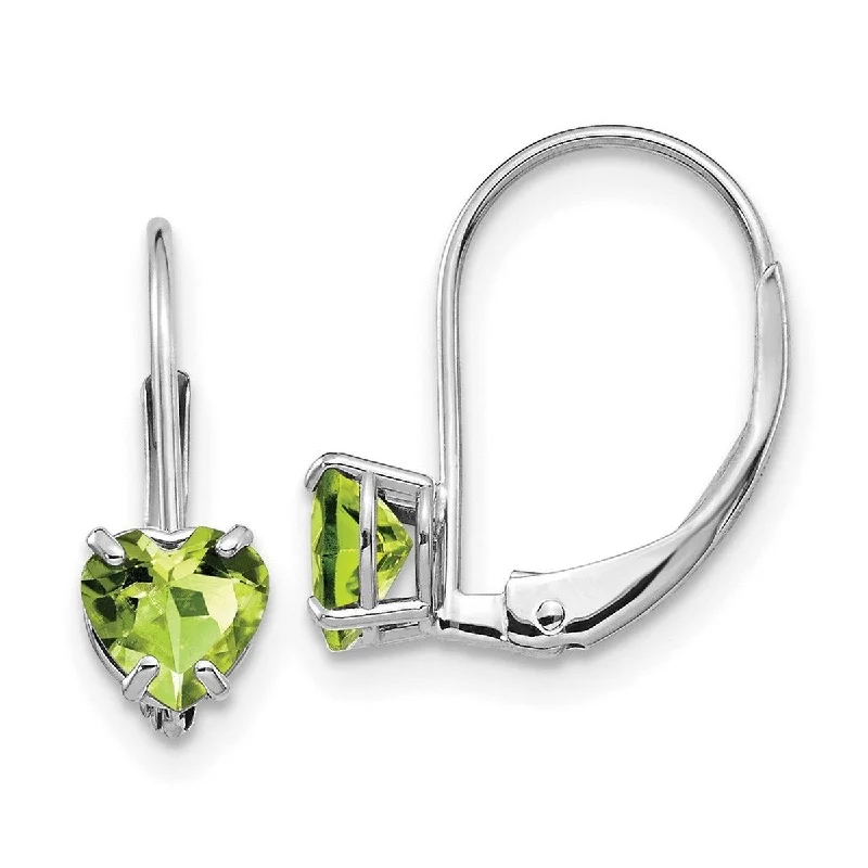 Curata 14k White Gold 5mm Heart Peridot Lever back Earrings 17x5mm