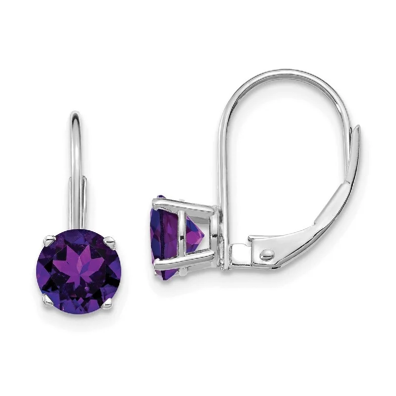 Curata 14k White Gold 6mm Amethyst Leverback Earrings 17x6mm