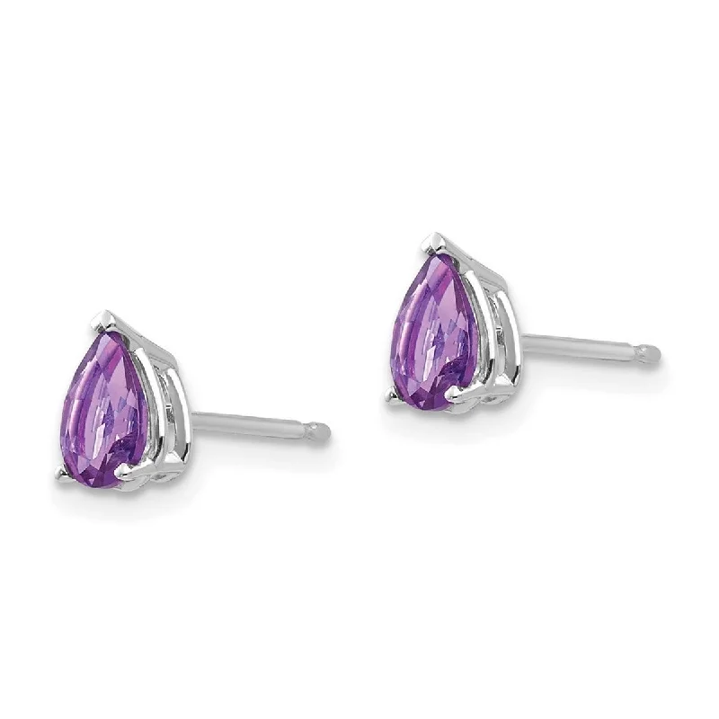 Curata 14k White Gold 6x4mm Pear Amethyst Stud Earrings