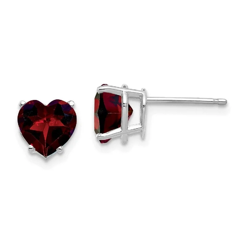 Curata 14k White Gold 7mm Heart-shaped Garnet Stud Earrings