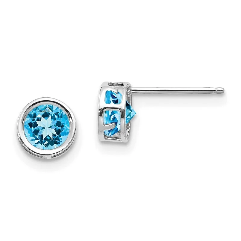 Curata 14k White Gold Polished Post 5mm Bezel Blue Topaz Stud Earrings