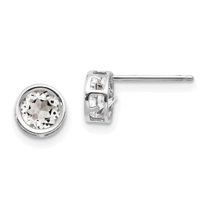 Curata 14k White Gold Polished Post 5mm Bezel White Topaz Stud Earrings