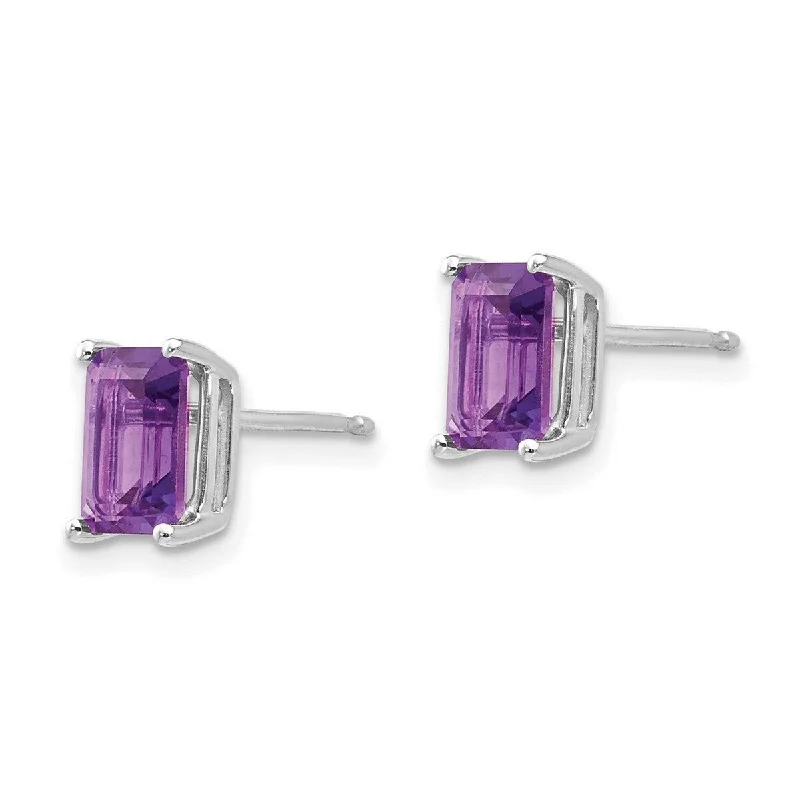 Curata 14k White Gold Polished Post 7x5mm Emerald Cut Amethyst Earrings