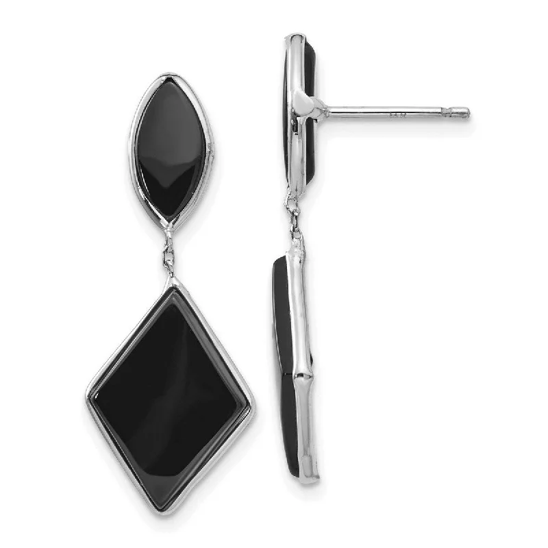 Curata 14k White Gold Polished Simulated Onyx Dangle Post Earrings 32x11mm