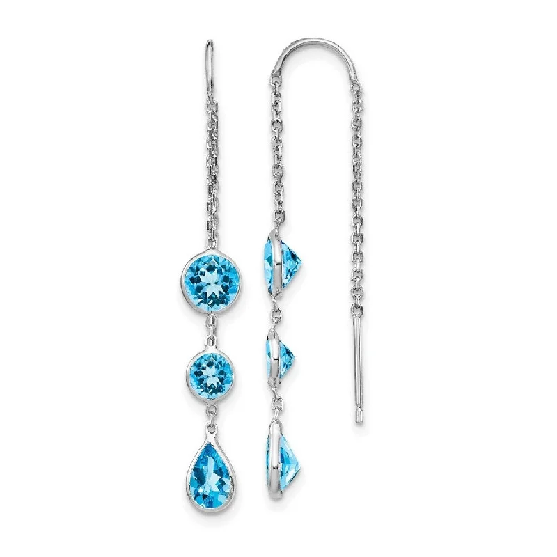 Curata 14k White Gold Threader Blue Topaz Dangle U Wire Earrings 45x5mm