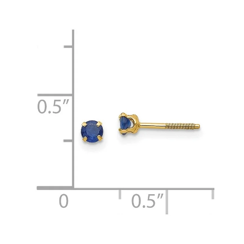 Curata 14k Yellow Gold 3mm Sapphire Screw back Earrings