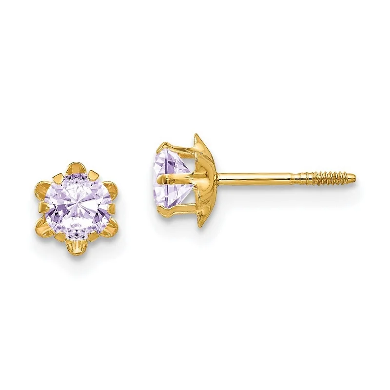 Curata 14k Yellow Gold 4mm Synthetic Alexandrite (Jun) Screw Back Earrings