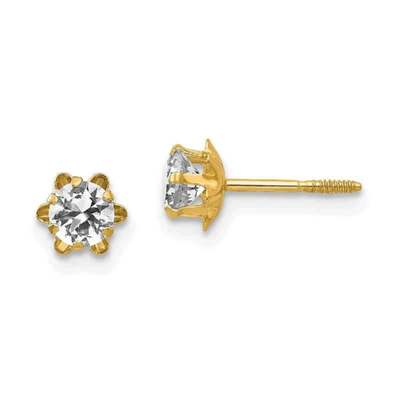 Curata 14k Yellow Gold 4mm Synthetic White Topaz (Apr) Screw Back Earrings