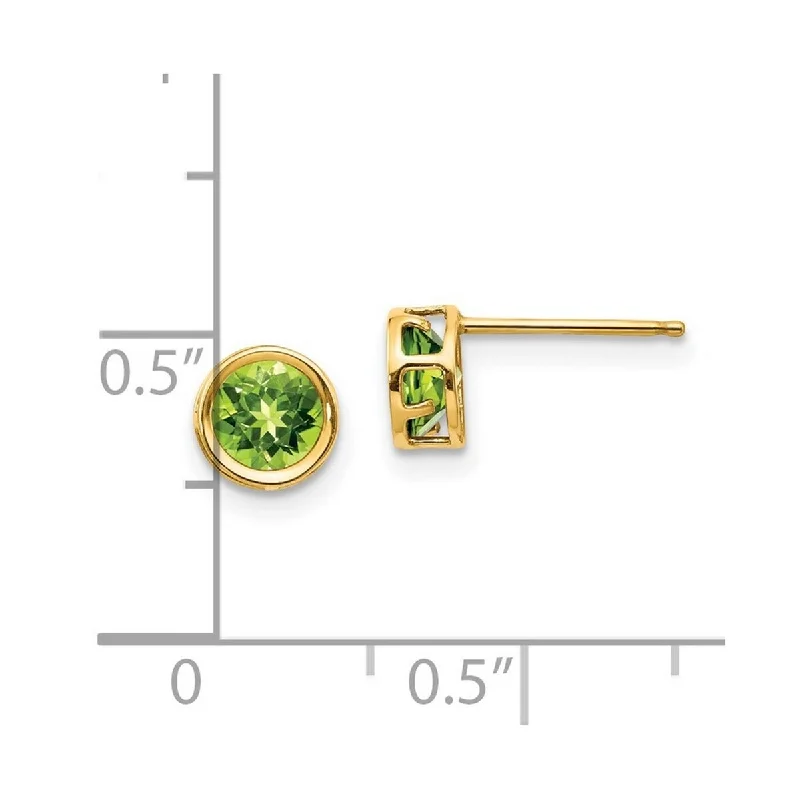 Curata 14k Yellow Gold 5mm Bezel Peridot Stud Earrings