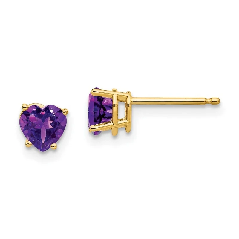 Curata 14k Yellow Gold 5mm Heart Amethyst Earrings