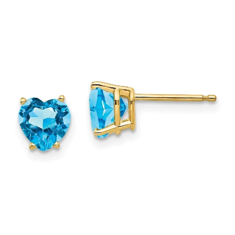 Curata 14k Yellow Gold 5mm Heart Blue Topaz Stud Earrings