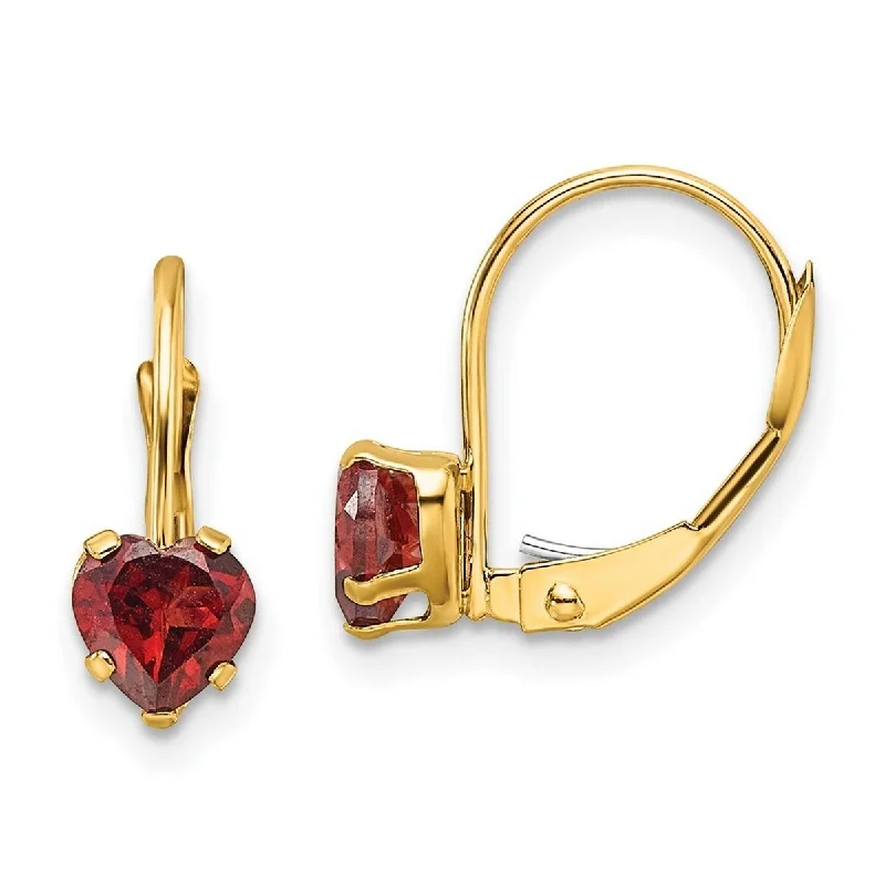 Curata 14k Yellow Gold 5mm Heart Garnet Leverback Earrings 17x5mm