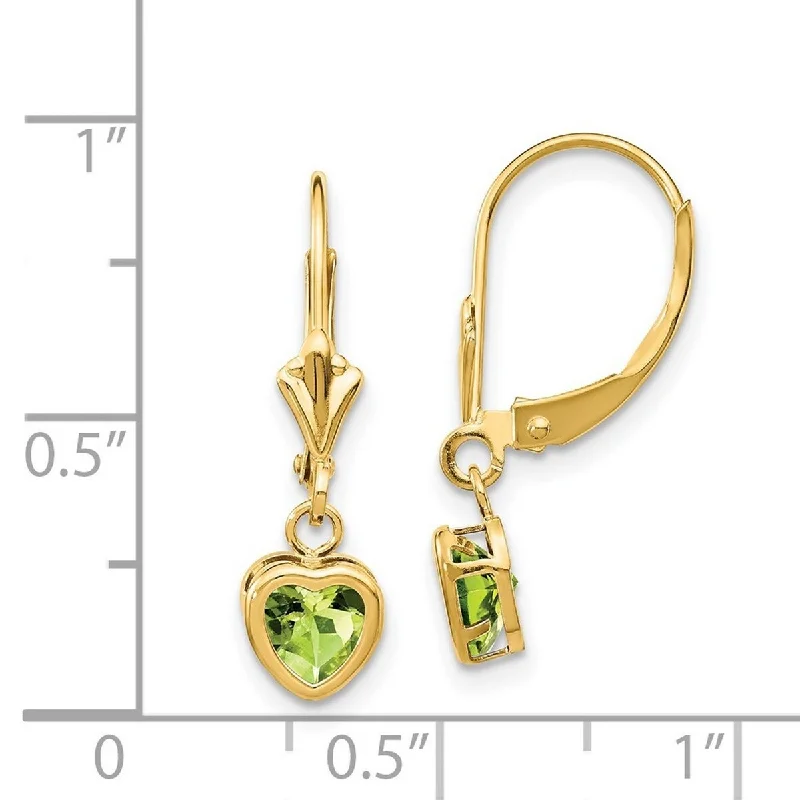 Curata 14k Yellow Gold 5mm Heart Peridot Leverback Earrings 23x6mm