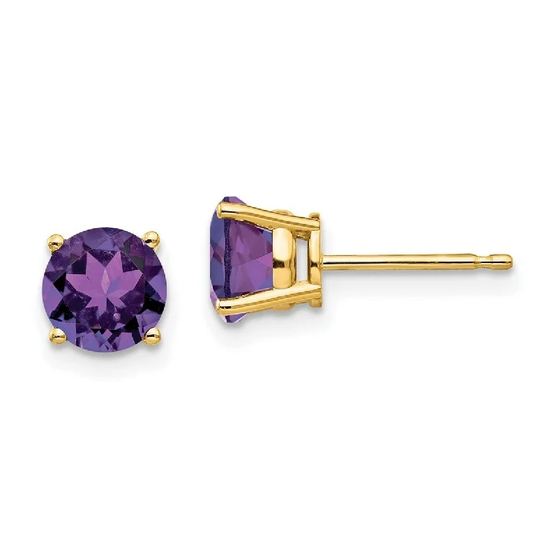 Curata 14k Yellow Gold 6mm Amethyst Stud Earrings