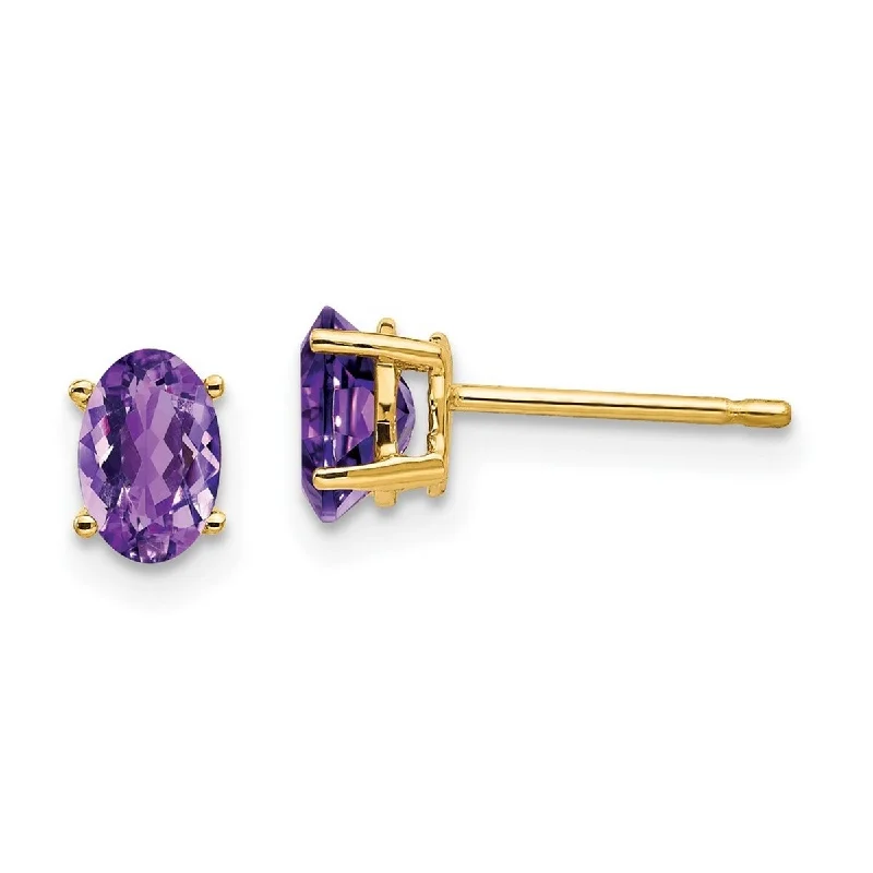 Curata 14k Yellow Gold 6x4mm Oval Amethyst Earrings