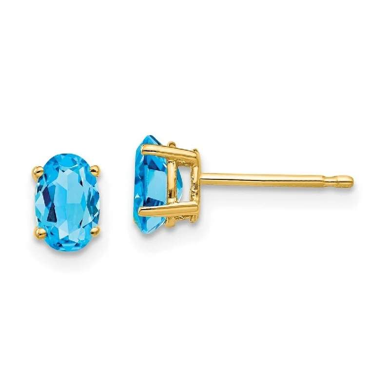 Curata 14k Yellow Gold 6x4mm Oval Blue Topaz Earrings