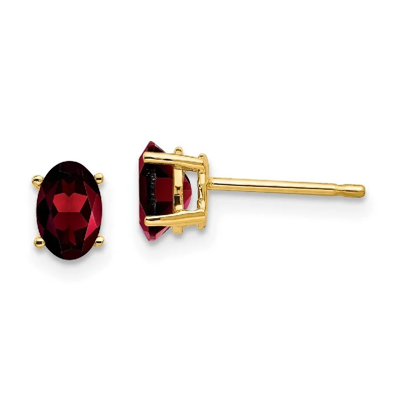 Curata 14k Yellow Gold 6x4mm Oval Garnet Earrings