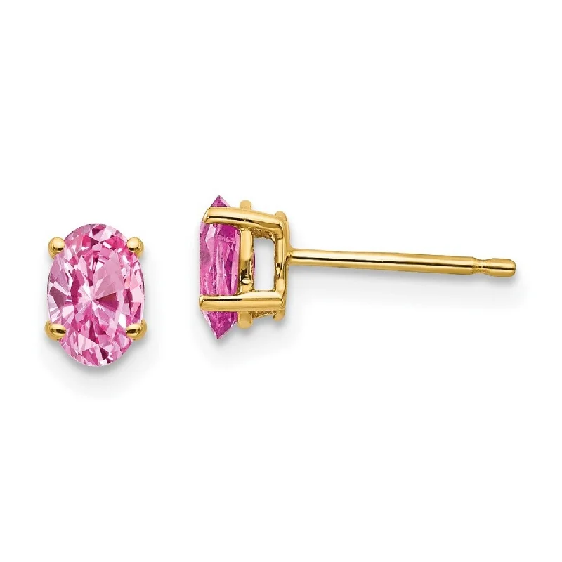 Curata 14k Yellow Gold 6x4mm Oval Genuine Pink Sapphire Stud Earrings