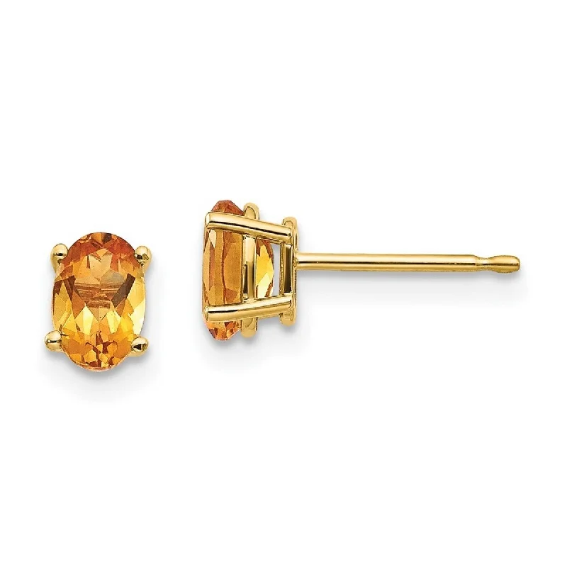 Curata 14k Yellow Gold 7x5mm Oval Citrine Stud Earrings