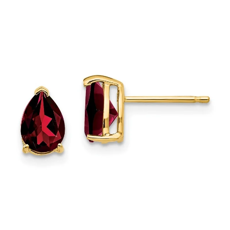 Curata 14k Yellow Gold 7x5mm Pear Garnet Stud Earrings