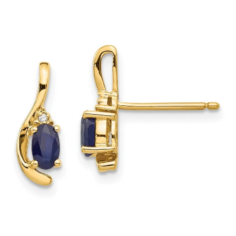 Curata 14k Yellow Gold Diamond and Genuine Sapphire Earrings (5x14mm)