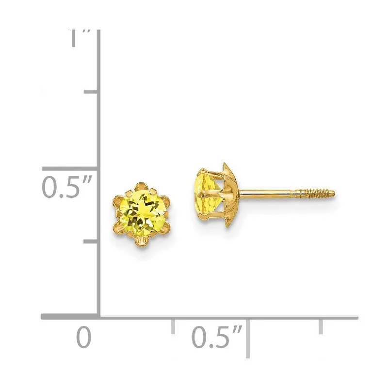 Curata 14k Yellow Gold Polished 4mm Synthetic Citrine (Nov) Screw Back Earrings