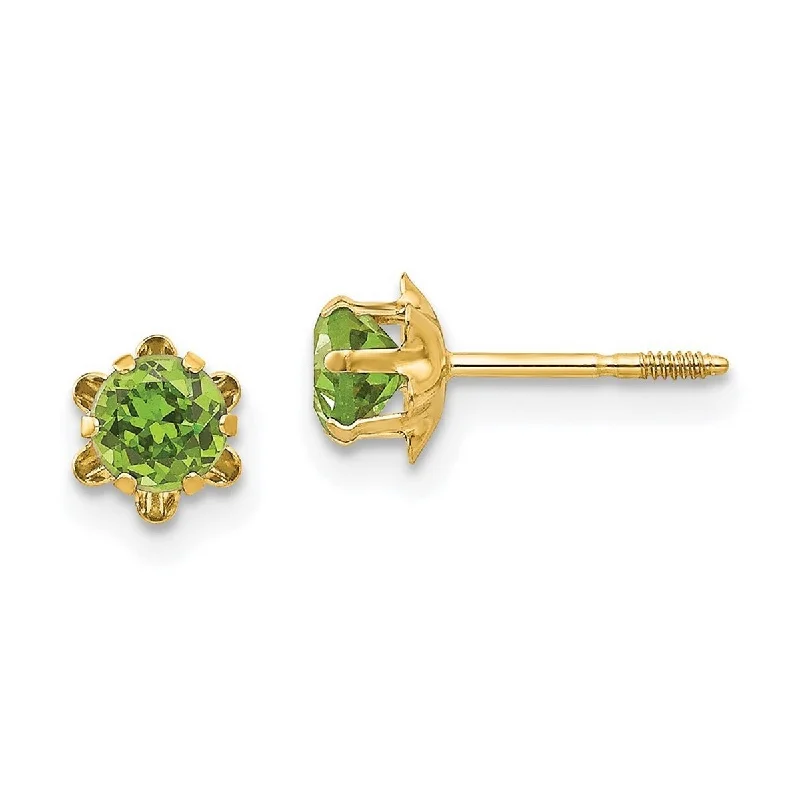 Curata 14k Yellow Gold Polished 4mm Synthetic Peridot (Aug) Screw Back Earrings