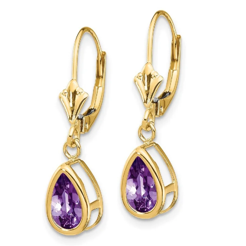 Curata 14k Yellow Gold Polished 8x5mm Pear Amethyst Leverback Earrings 26x7mm