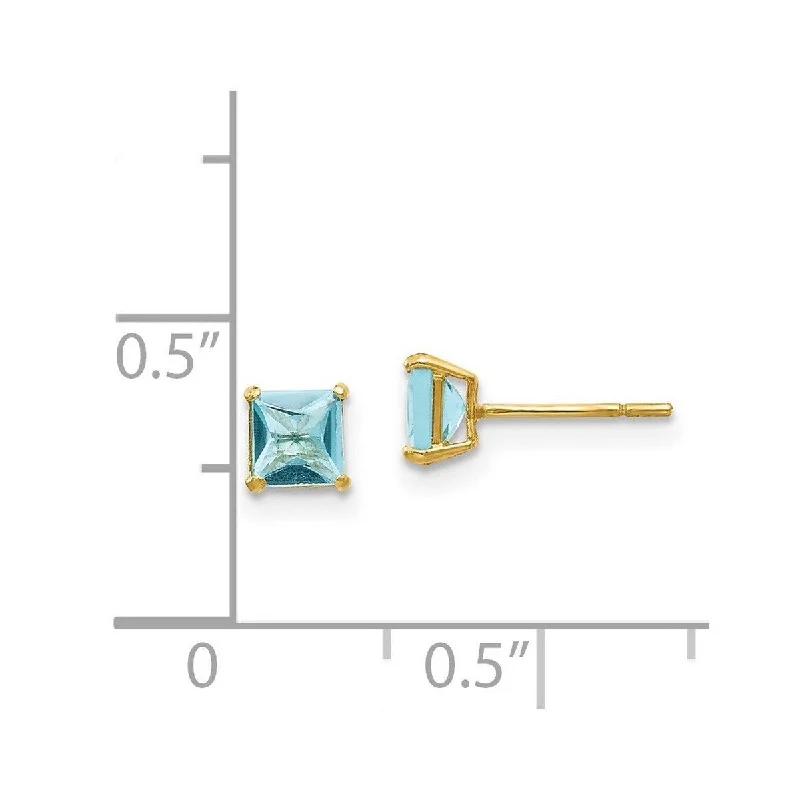 Curata 14k Yellow Gold Polished Blue Topaz 4mm Square Post Earrings