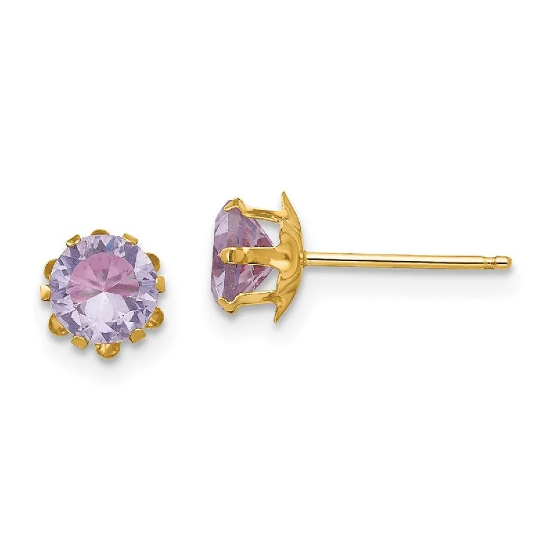 Curata 14k Yellow Gold Polished Post 5mm Synthetic Amethyst (Feb) Earrings