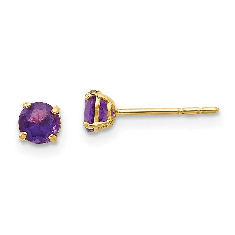 Curata 14k Yellow Gold Polished Round Amethyst 4mm Post Earrings