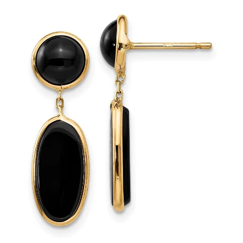 Curata 14k Yellow Gold Polished Simulated Onyx Oval Dangle Post Earrings 25x6mm