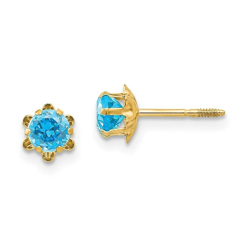 Curata 14k Yellow Gold Polished Simulated Screw back Post Earrings 4mm Synthetic Blue Topaz (Dec) Screw-Back Earrings - Measures