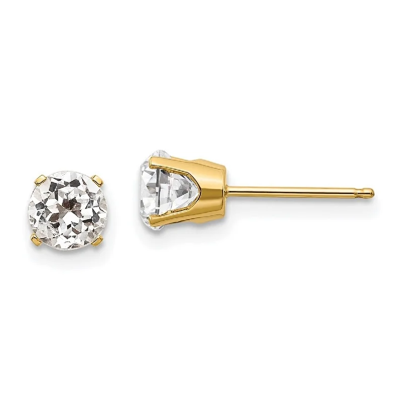 Curata 14k Yellow Gold Post 5mm White Zircon Earrings April