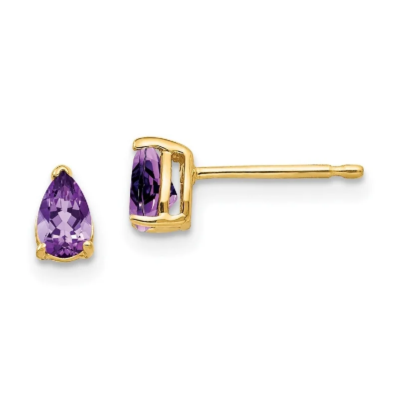 Curata 14k Yellow Gold Post 5x3mm Pear Amethyst Earrings