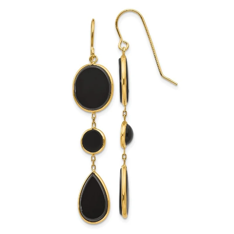 Curata 14k Yellow Gold Simulated Onyx Geometric Long Drop Dangle Earrings s 53x10mm