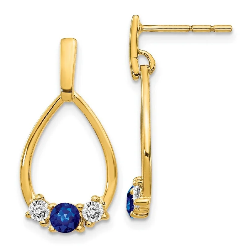 Curata 14k YellowGold With Blue and White Sapphire Post Drop Dangle Earrings 22x11mm