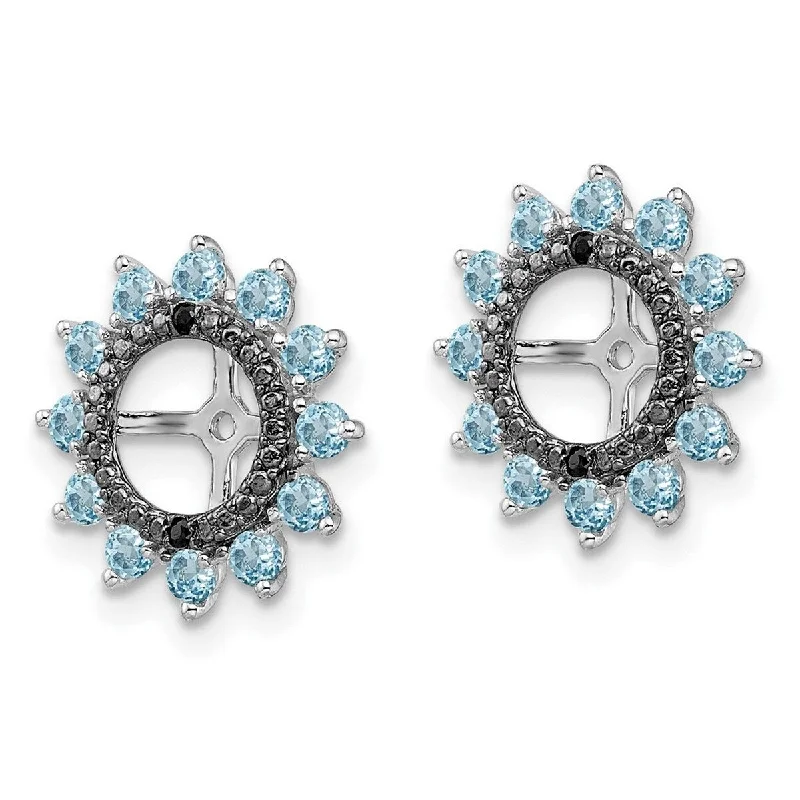 Curata 925 Sterling Silver 14mm Swiss Blue Topaz and Black Sapphire Earrings Jacket