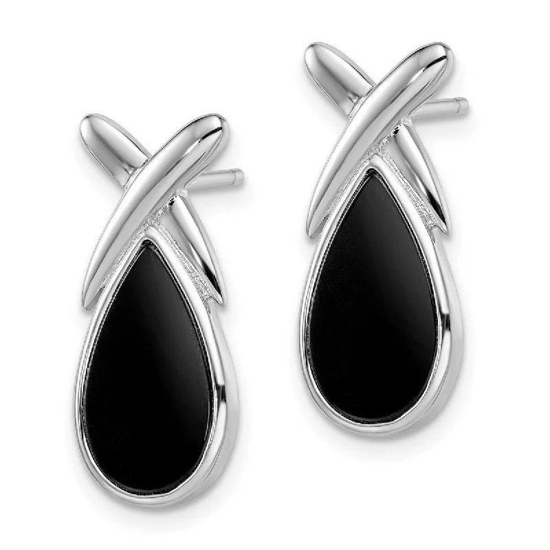 Curata 925 Sterling Silver 22x10mm Simulated Onyx Tear Drop Dangle Earrings