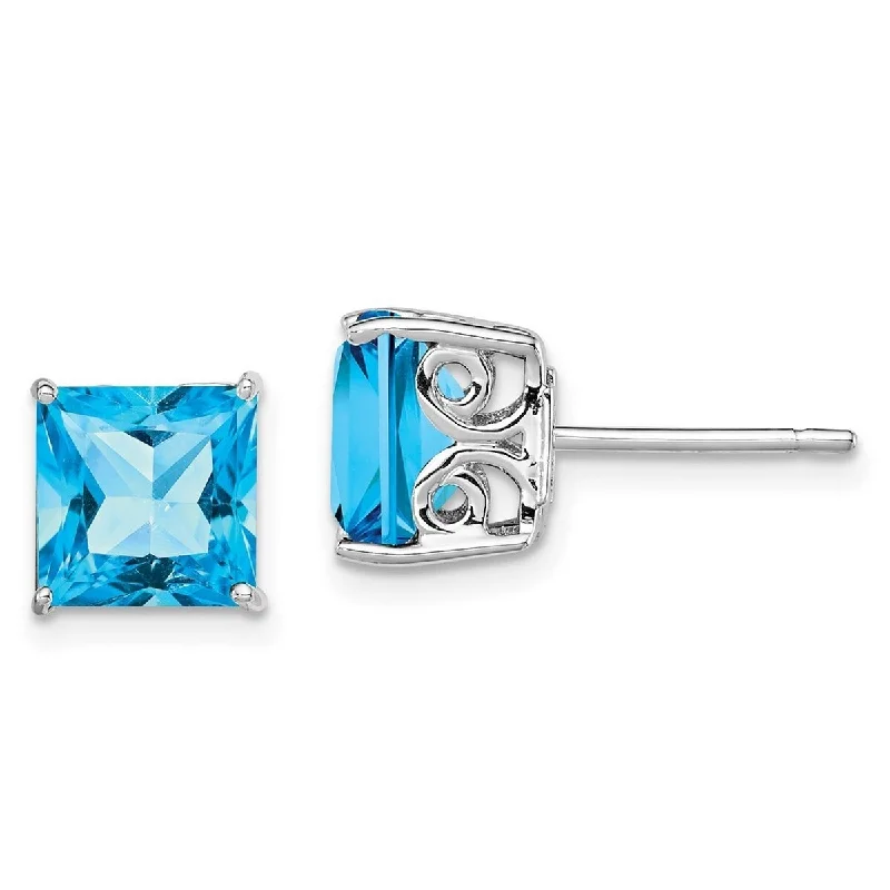 Curata 925 Sterling Silver 8mm Square Blue Topaz Earrings