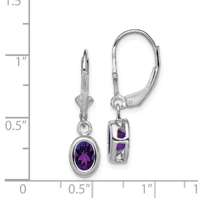 Curata 925 Sterling Silver Bezel 7x5mm Oval Amethyst Leverback Earrings 28x8mm