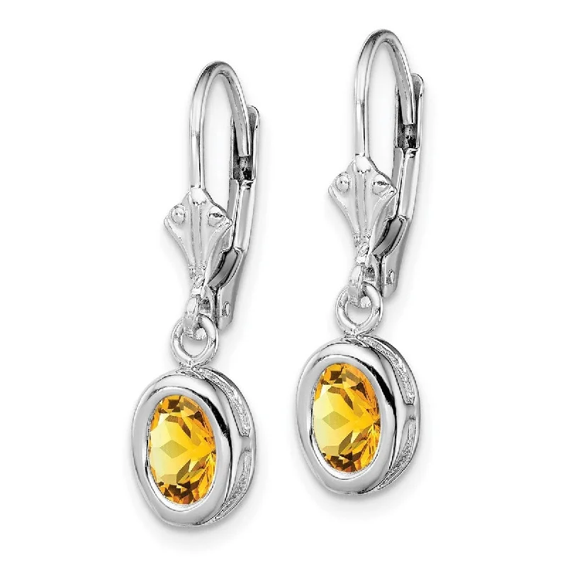 Curata 925 Sterling Silver Bezel 7x5mm Oval Citrine Leverback Earrings 28x8mm