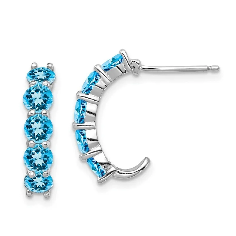 Curata 925 Sterling Silver Blue Topaz J hoop Earrings 19x5mm