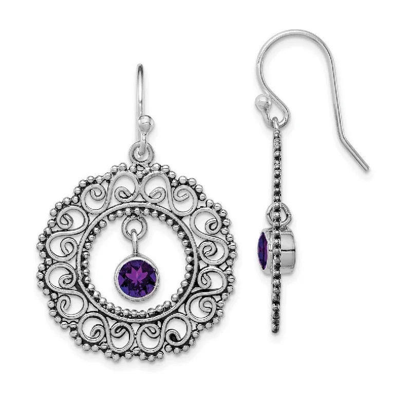 Curata 925 Sterling Silver Dangle Polished Amethyst Shepherd Hook Earrings 45x26mm