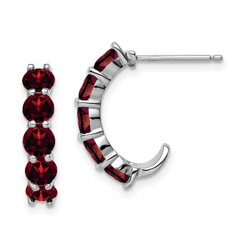 Curata 925 Sterling Silver Polished Garnet J hoop Earrings 19x5mm