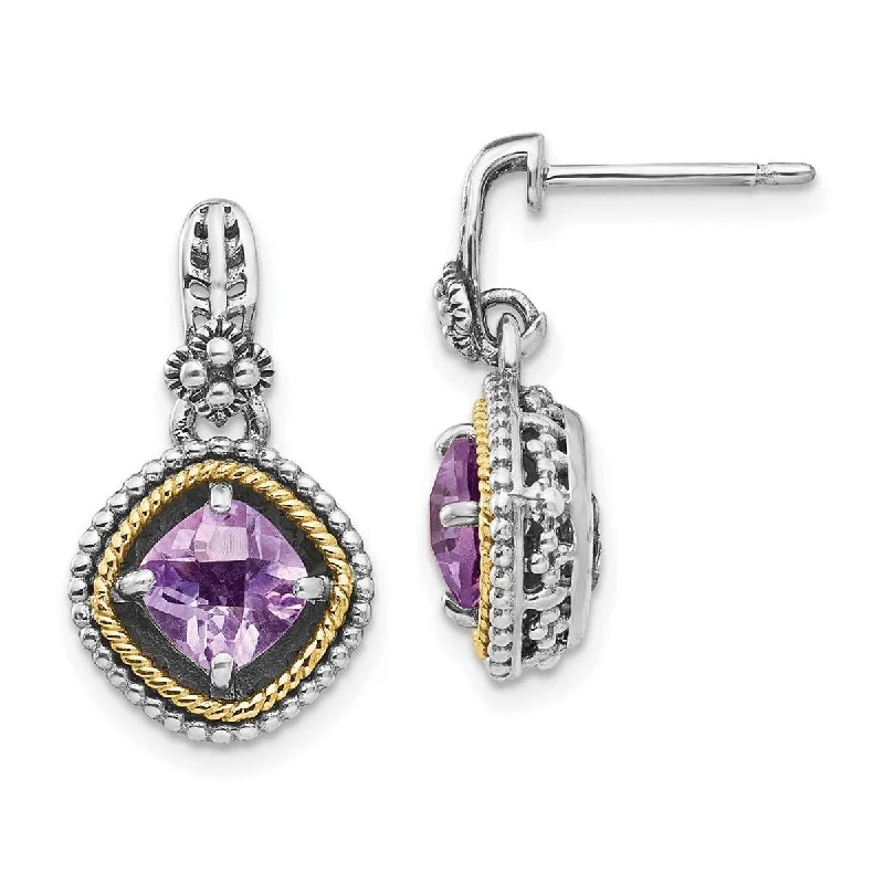 Curata 925 Sterling Silver Polished Prong set Post Earrings Antique finish with 14k 1.71Pink Amethyst Earrings Jewelry Gifts for