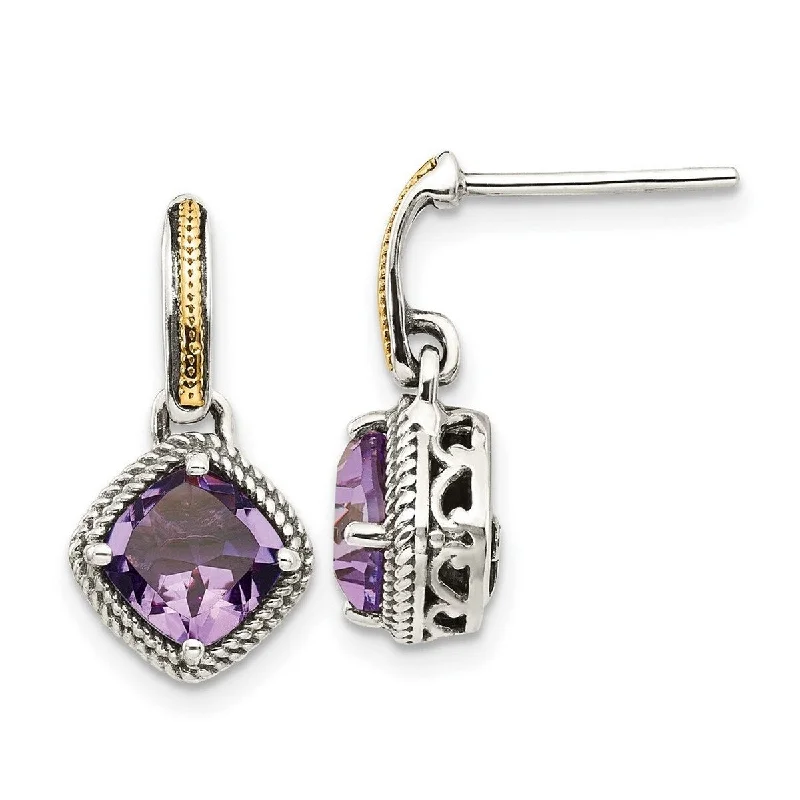 Curata 925 Sterling Silver Polished With 14k Amethyst Post Long Drop Dangle Earrings 17x10mm